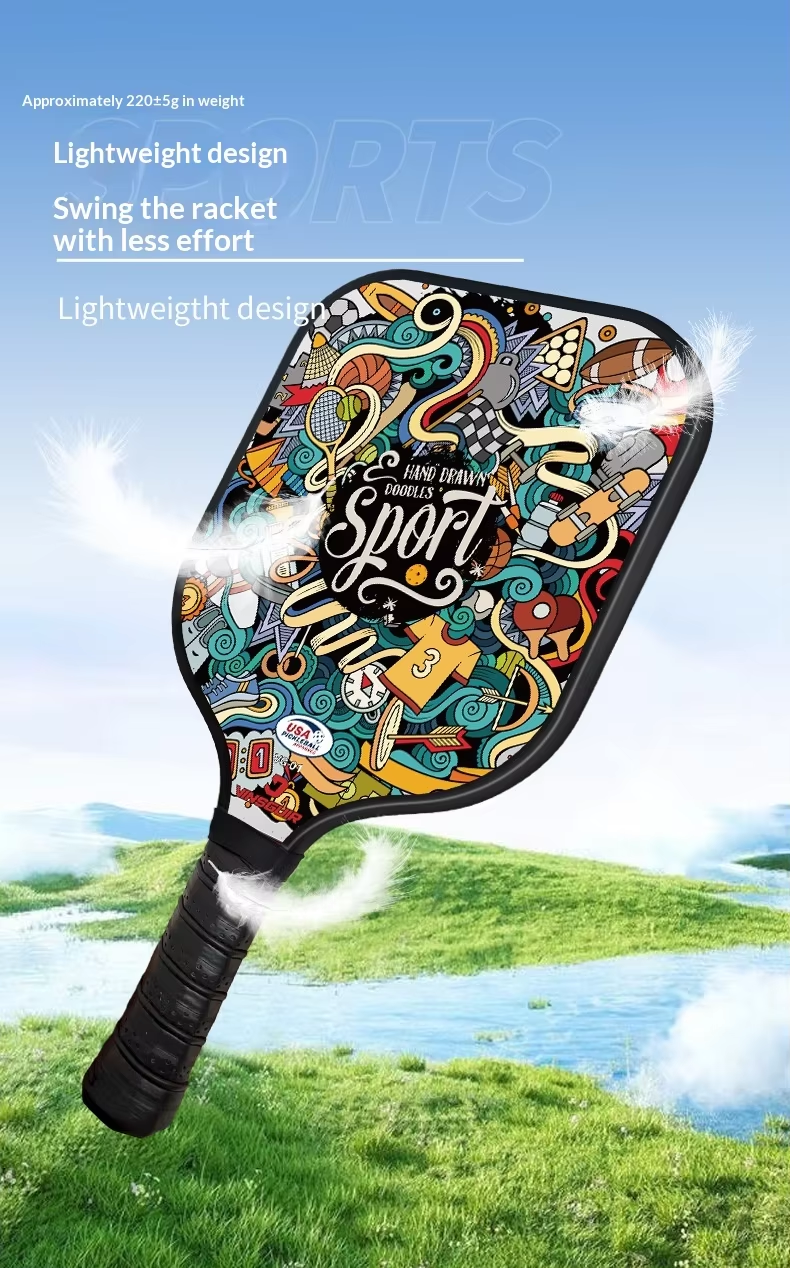 Custom Pickleball Paddle Set of 2 - T700 Carbon Fiberglass Rackets with Honeycomb Core, Bag and Balls