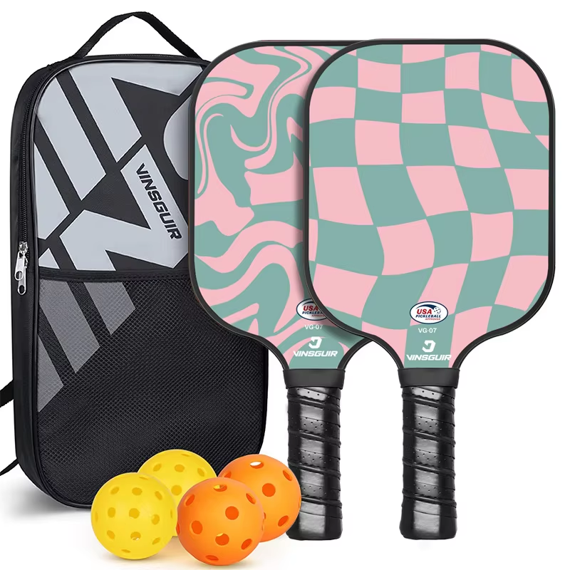 Custom Pickleball Paddle Set of 2 - T700 Carbon Fiberglass Rackets with Honeycomb Core, Bag and Balls