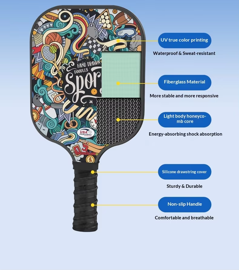 Custom Pickleball Paddle Set of 2 - T700 Carbon Fiberglass Rackets with Honeycomb Core, Bag and Balls