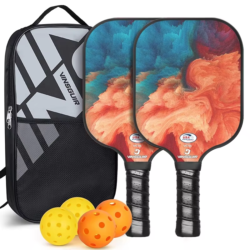 Custom Pickleball Paddle Set of 2 - T700 Carbon Fiberglass Rackets with Honeycomb Core, Bag and Balls