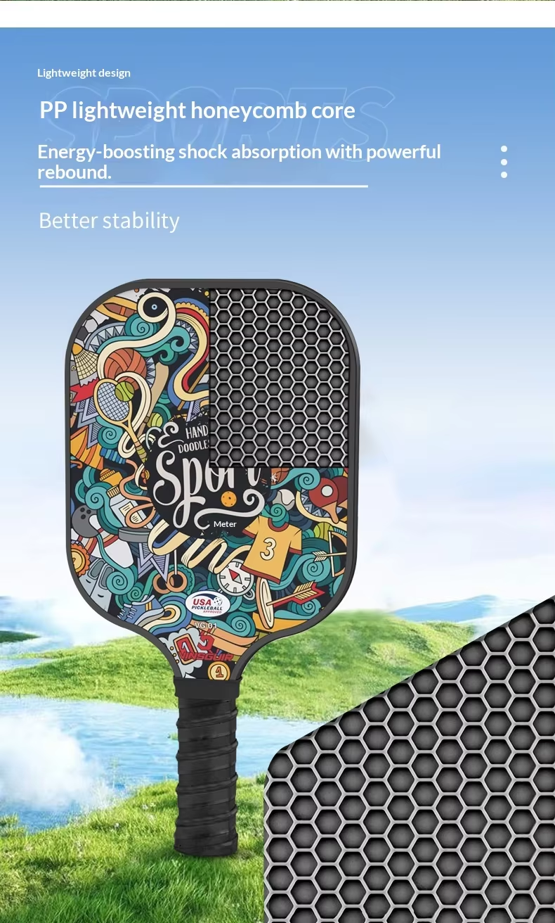 Custom Pickleball Paddle Set of 2 - T700 Carbon Fiberglass Rackets with Honeycomb Core, Bag and Balls