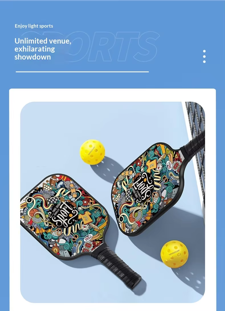 Custom Pickleball Paddle Set of 2 - T700 Carbon Fiberglass Rackets with Honeycomb Core, Bag and Balls