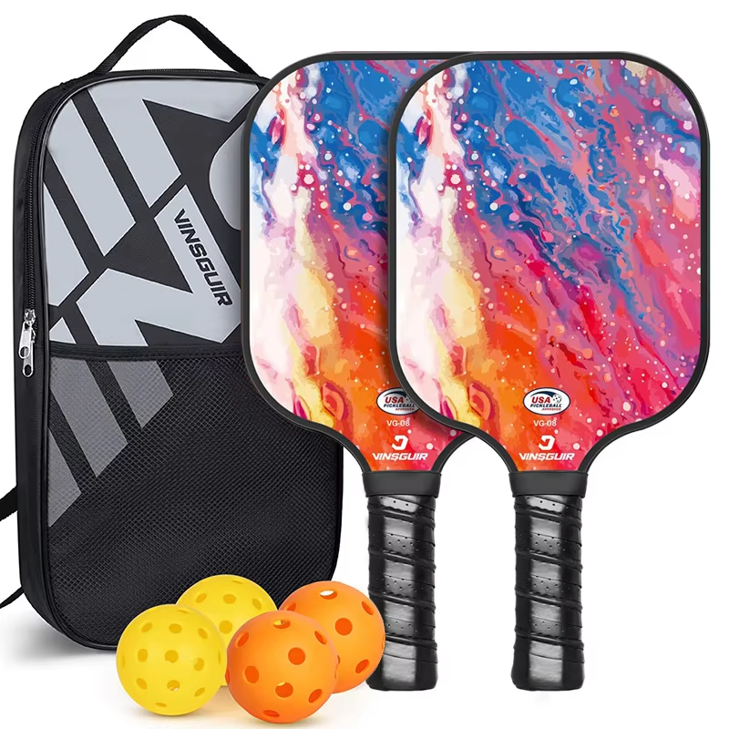 Custom Pickleball Paddle Set of 2 - T700 Carbon Fiberglass Rackets with Honeycomb Core, Bag and Balls
