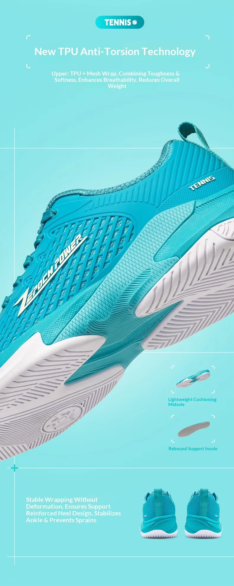 Unisex Pickleball Tennis Court Shoes - Breathable Non-Slip TPU Mesh with EVA Shock Absorbing Midsole