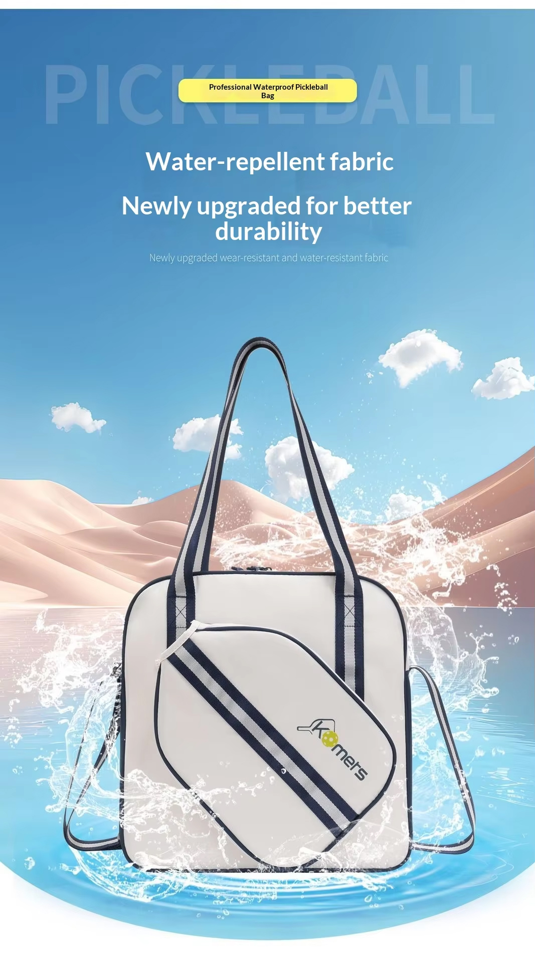 Waterproof Pickleball Bag - Oxford Cloth Shoulder Bag Fits 2 Paddles with Multi-Pocket Storage