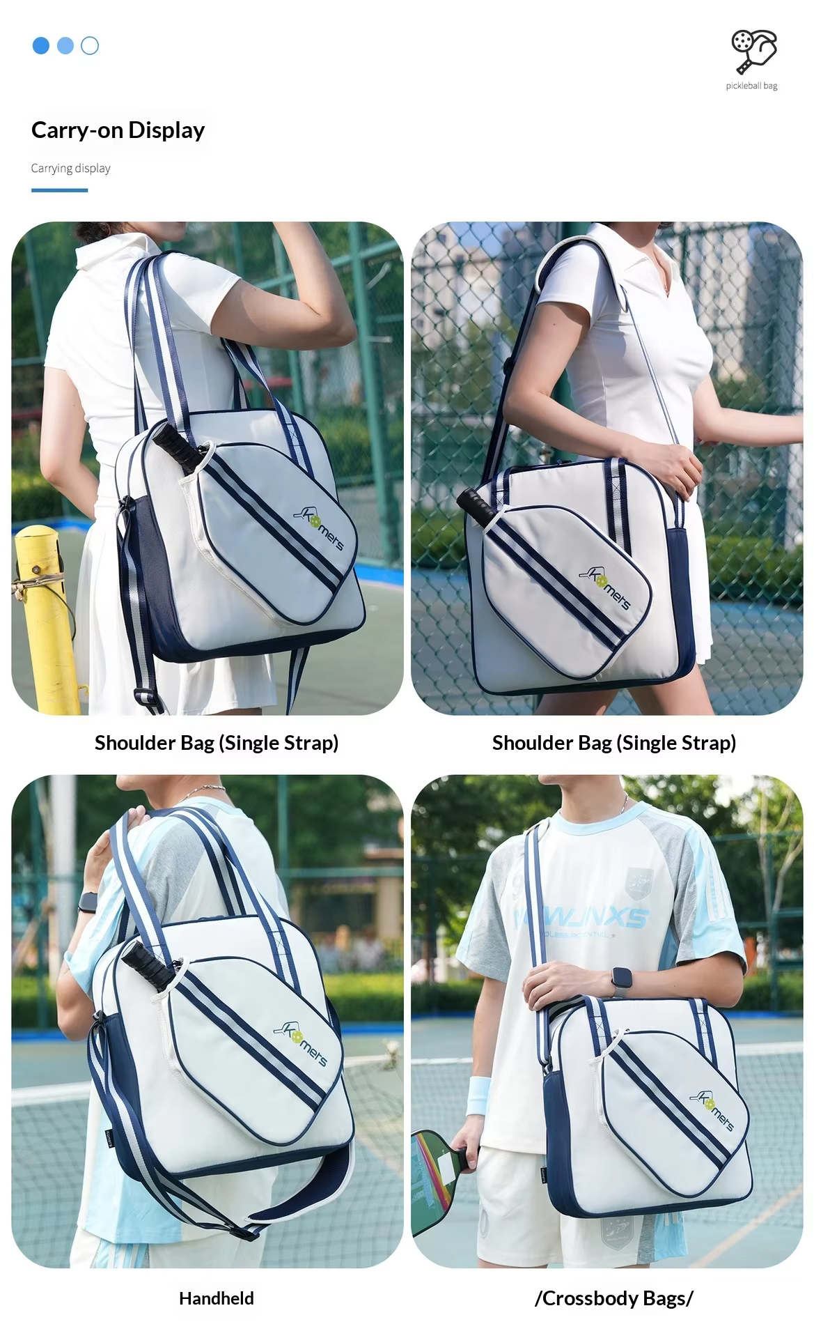 Waterproof Pickleball Bag - Oxford Cloth Shoulder Bag Fits 2 Paddles with Multi-Pocket Storage