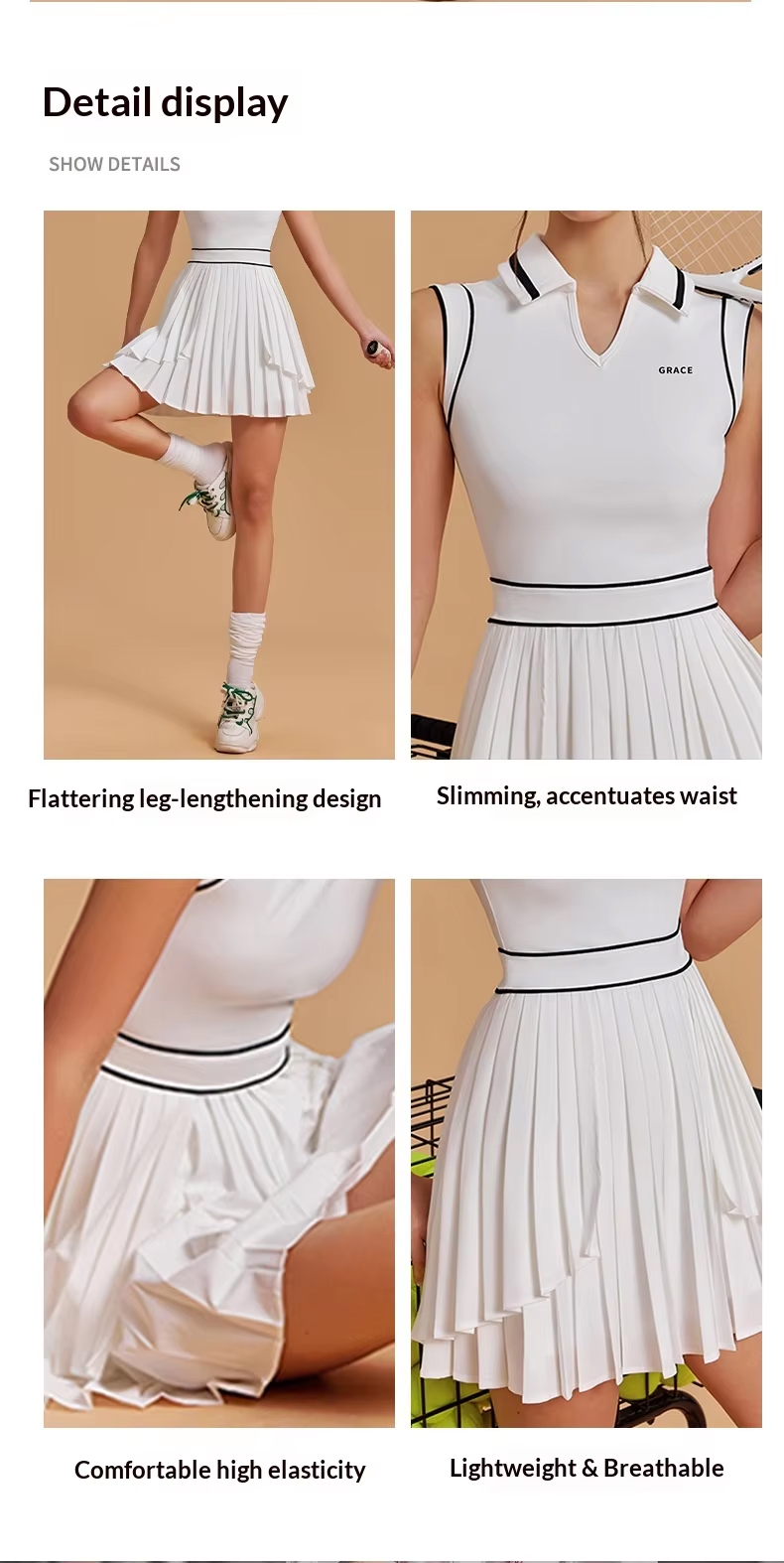 Women's Sleeveless Pleated Tennis Pickleball Dress - Quick Dry Polo Collar Modest Athletic Dress