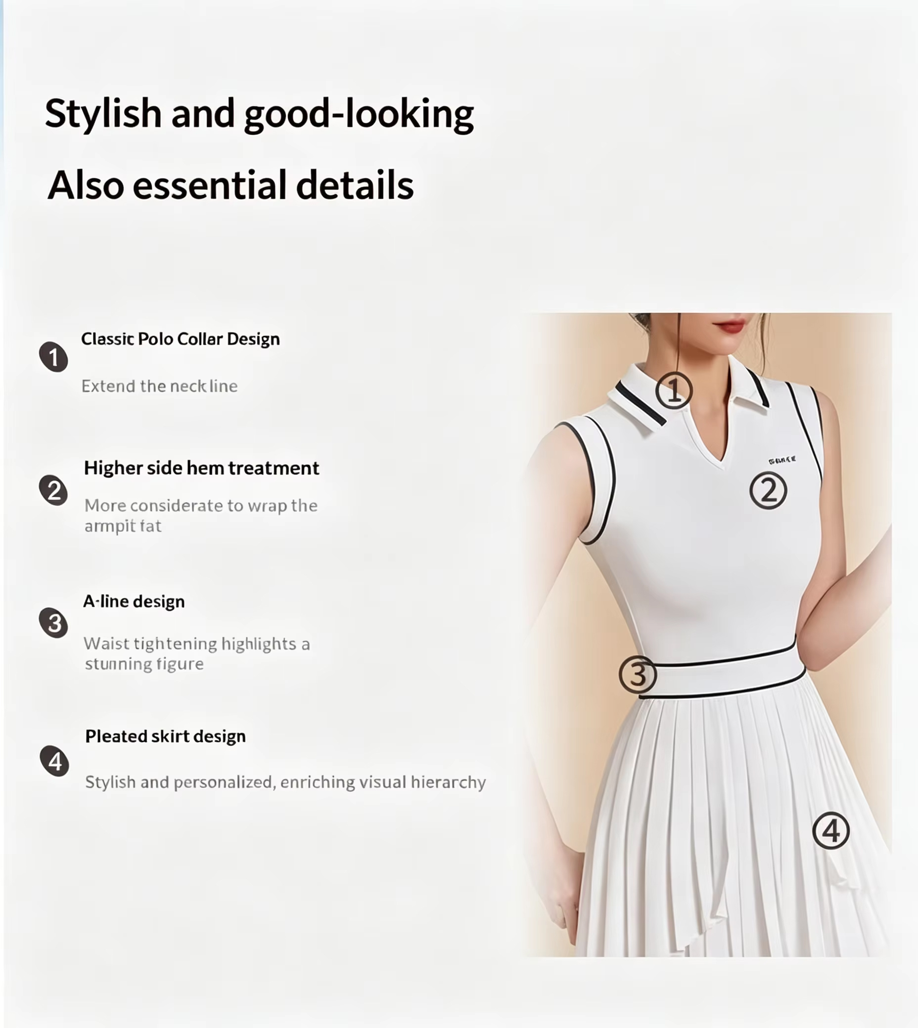 Women's Sleeveless Pleated Tennis Pickleball Dress - Quick Dry Polo Collar Modest Athletic Dress