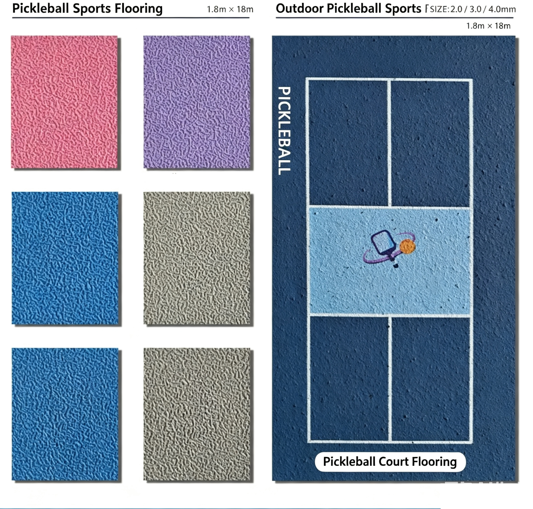 Pickleball Court Flooring - PVC Sports Floor Rolls and Interlocking Tiles for Indoor Outdoor Courts