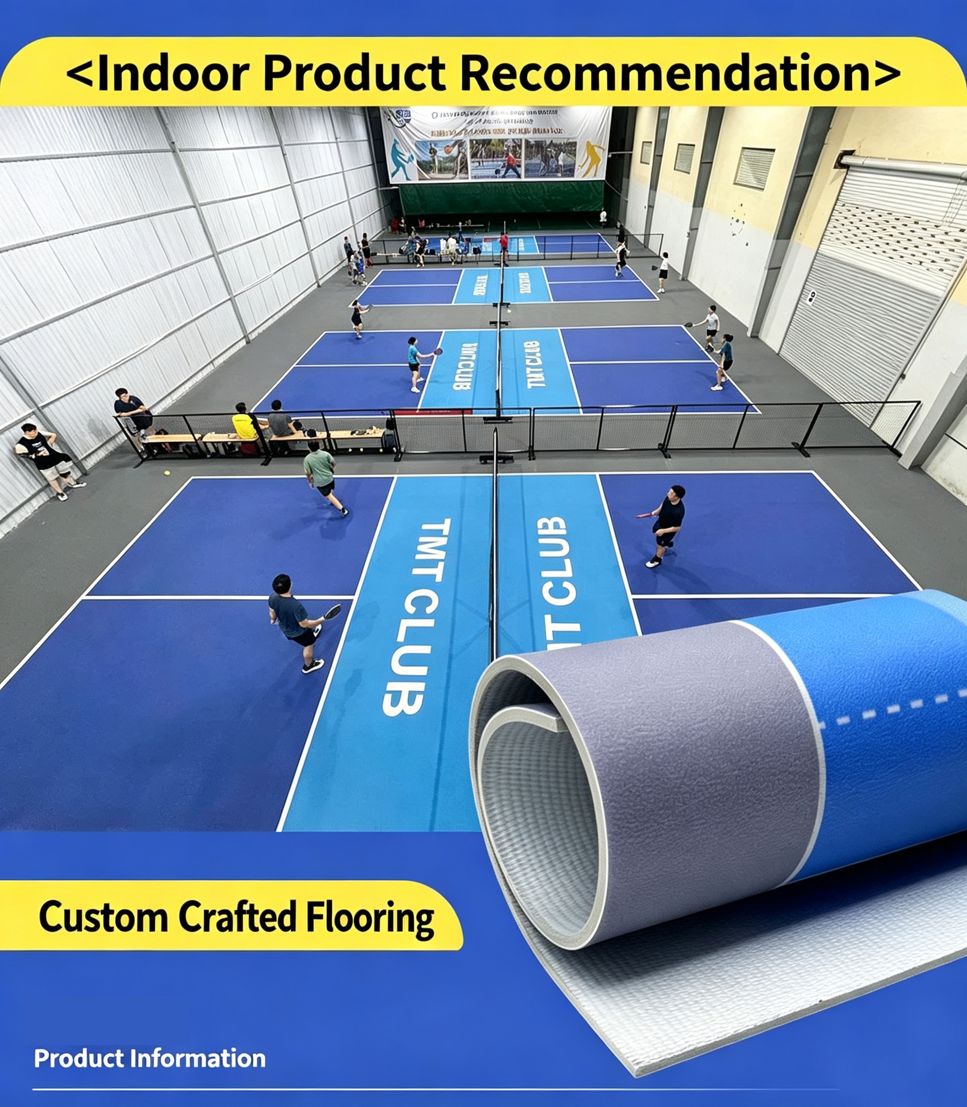 Custom Printed Pickleball Court Flooring - Acrylic PVC Rolls and Interlocking Tiles Indoor Outdoor